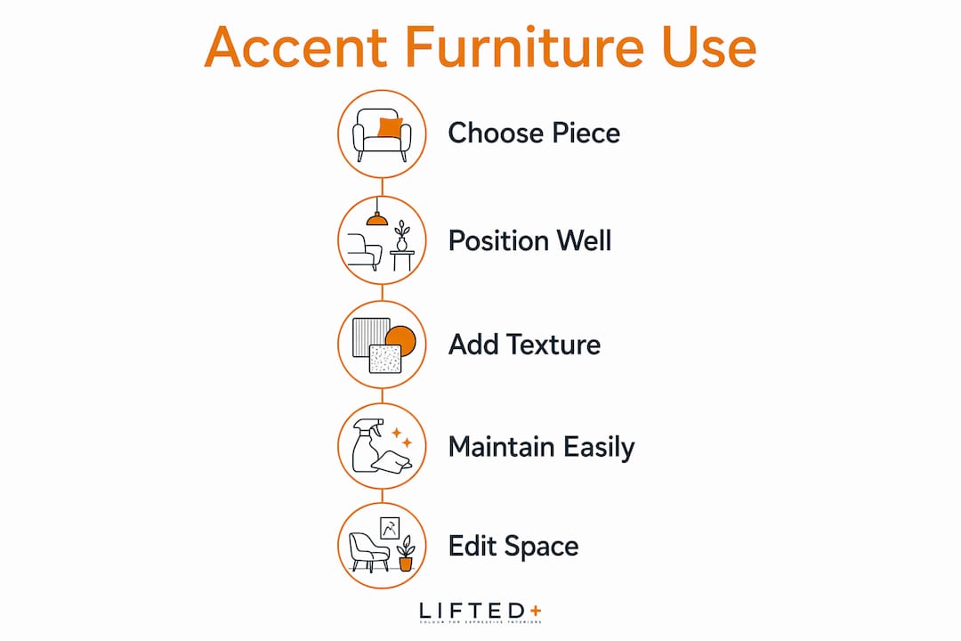 Accent furniture: what it is and how renters can use it 3 Infographic outlining steps to use accent furniture effectively