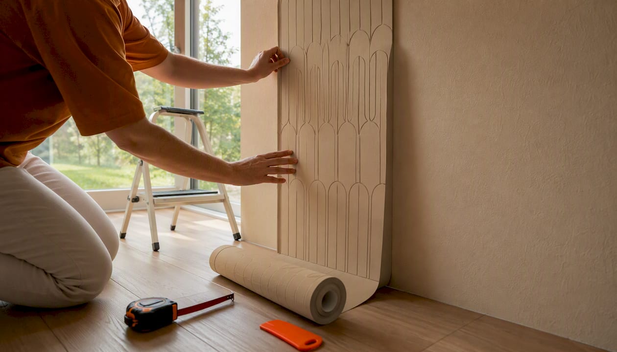 10 best renter feature walls: no-drill, removable ideas 2 Close-up hands installing peel-and-stick wall panel