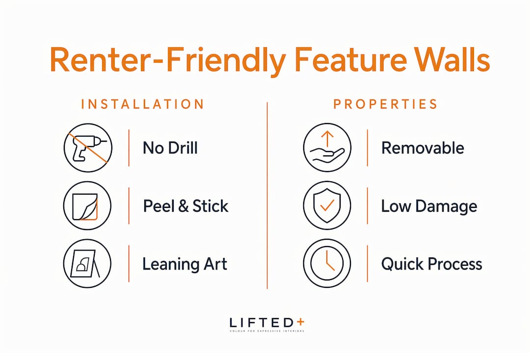 10 best renter feature walls: no-drill, removable ideas 4 Infographic comparing renter-friendly feature wall options