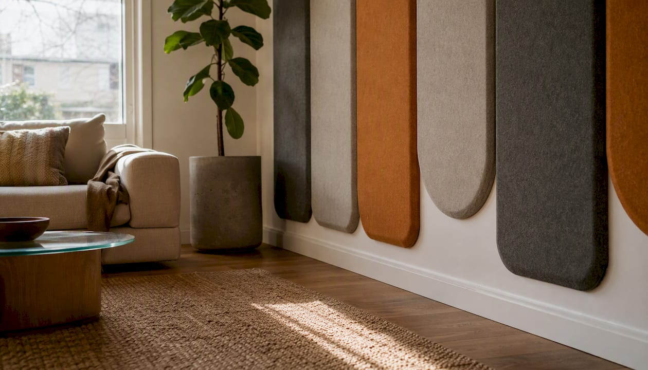 Apartment noise reduction walls for renters in Australia 2 Apartment wall with thick PET felt panels reducing echo