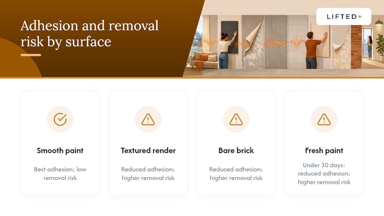 Apartment noise reduction walls for renters in Australia 5 Adhesion strength comparison on various wall surfaces