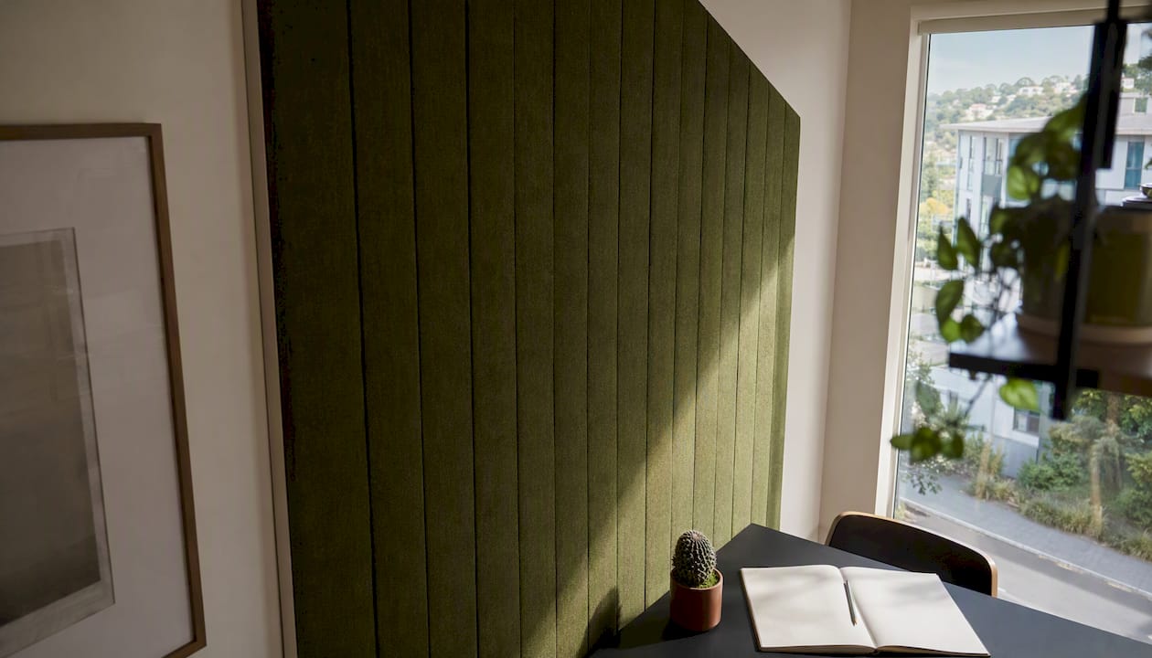 Colour blocking wall panels: bold, no-drill feature walls 3 Home office with vertical colour block wall panels