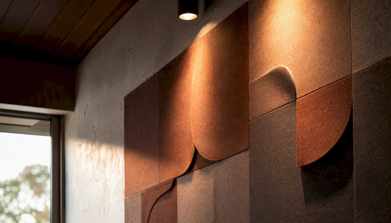 Unique feature-wall ideas that look like furniture 2 Spotlight casting shadows on textured felt wall panels