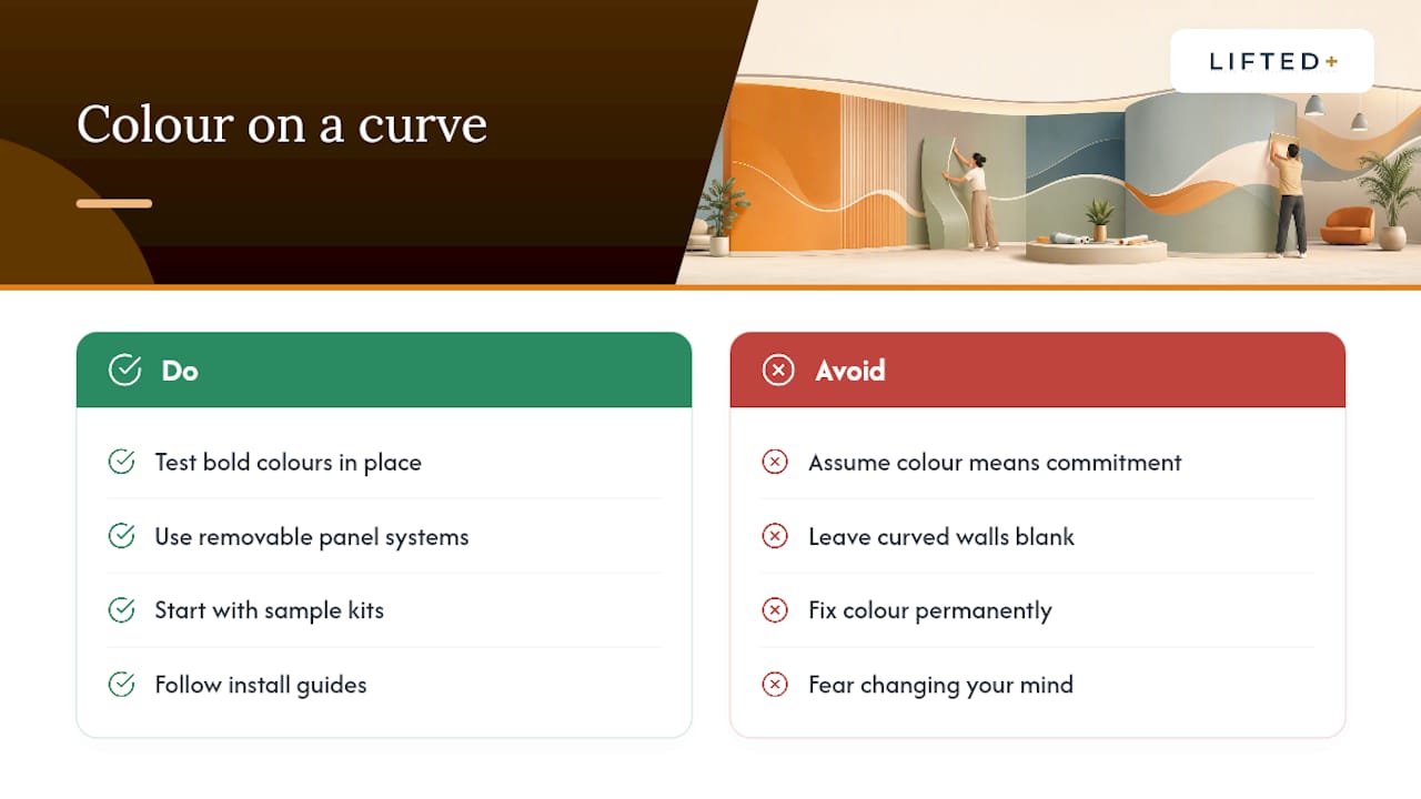 Getting panels on curved walls right without a single drill hole 3 Why colour on a curve changes how a rental feels — overview diagram
