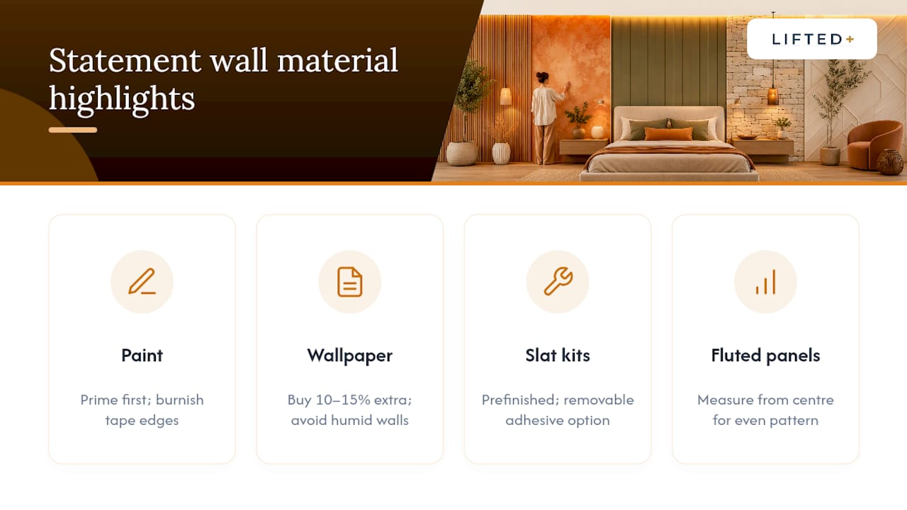 Five ways to build a bedroom statement wall that actually works 4 Comparison infographic of statement wall materials