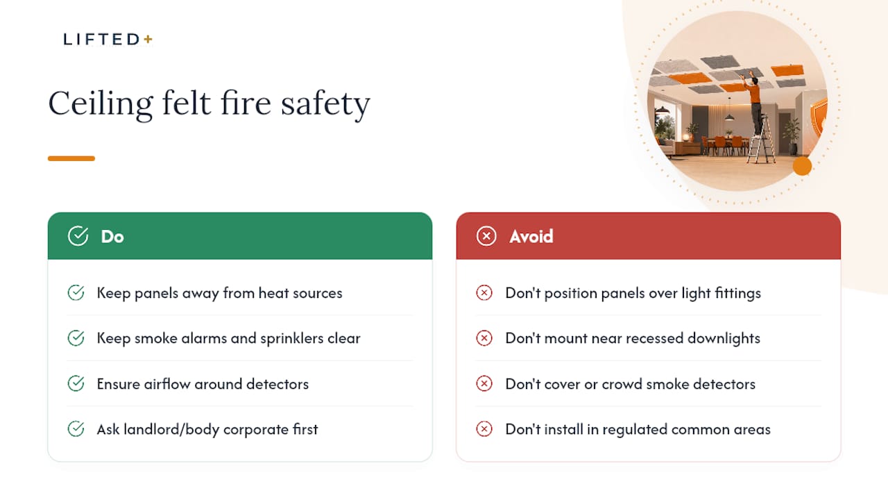 Can you put felt panels on a ceiling without drilling? 3 Is it safe to put felt panels on a ceiling, fire wise? — overview diagram