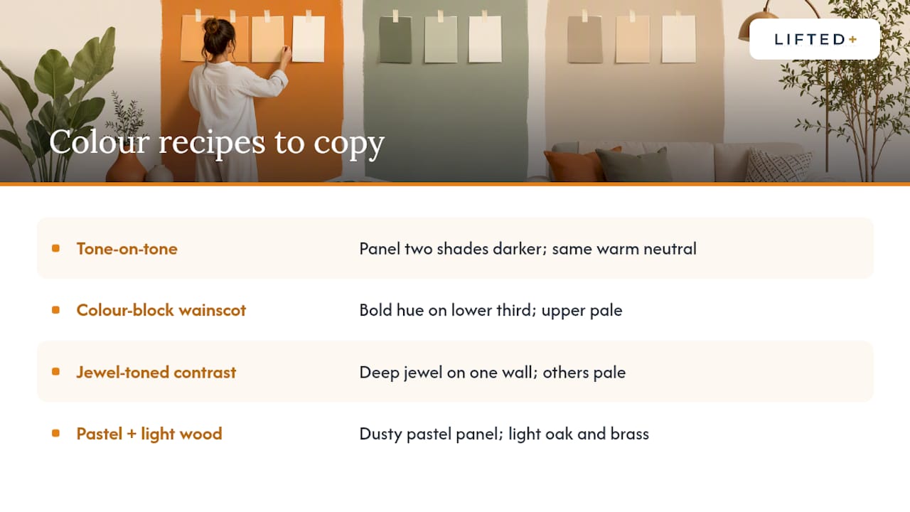 Renters: Test Wall Panel Color Ideas for 3 Days Without Drilling 3 Colour recipes worth copying — overview diagram