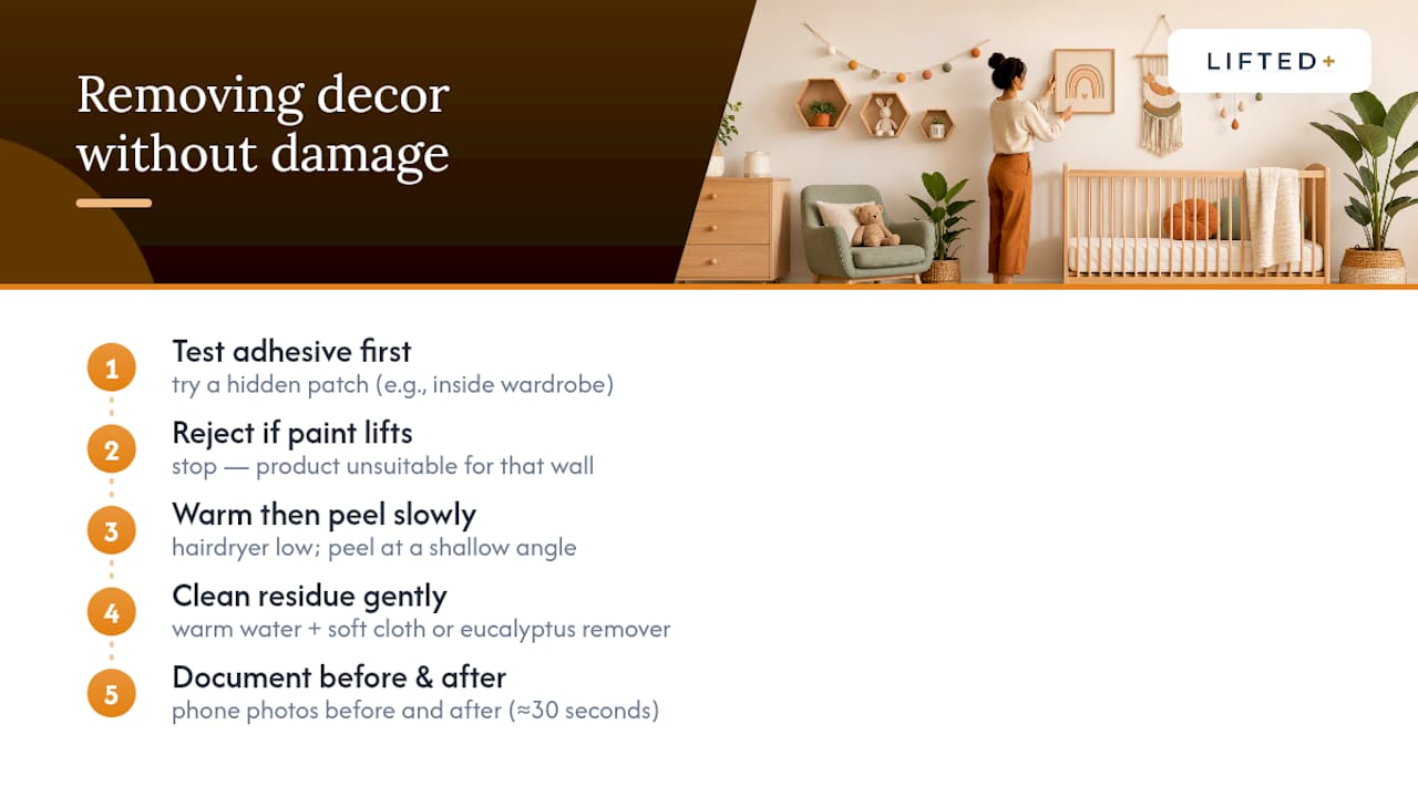 Renters: 10 nursery wall ideas that need no paint or drilling 3 Avoiding wall damage when you remove decor later — overview diagram