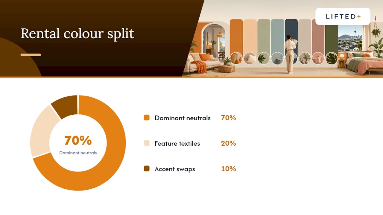 No Paint Needed: 8 Renter-Friendly Color Palettes for NZ Rentals 2 70 20 10 rental colour allocation