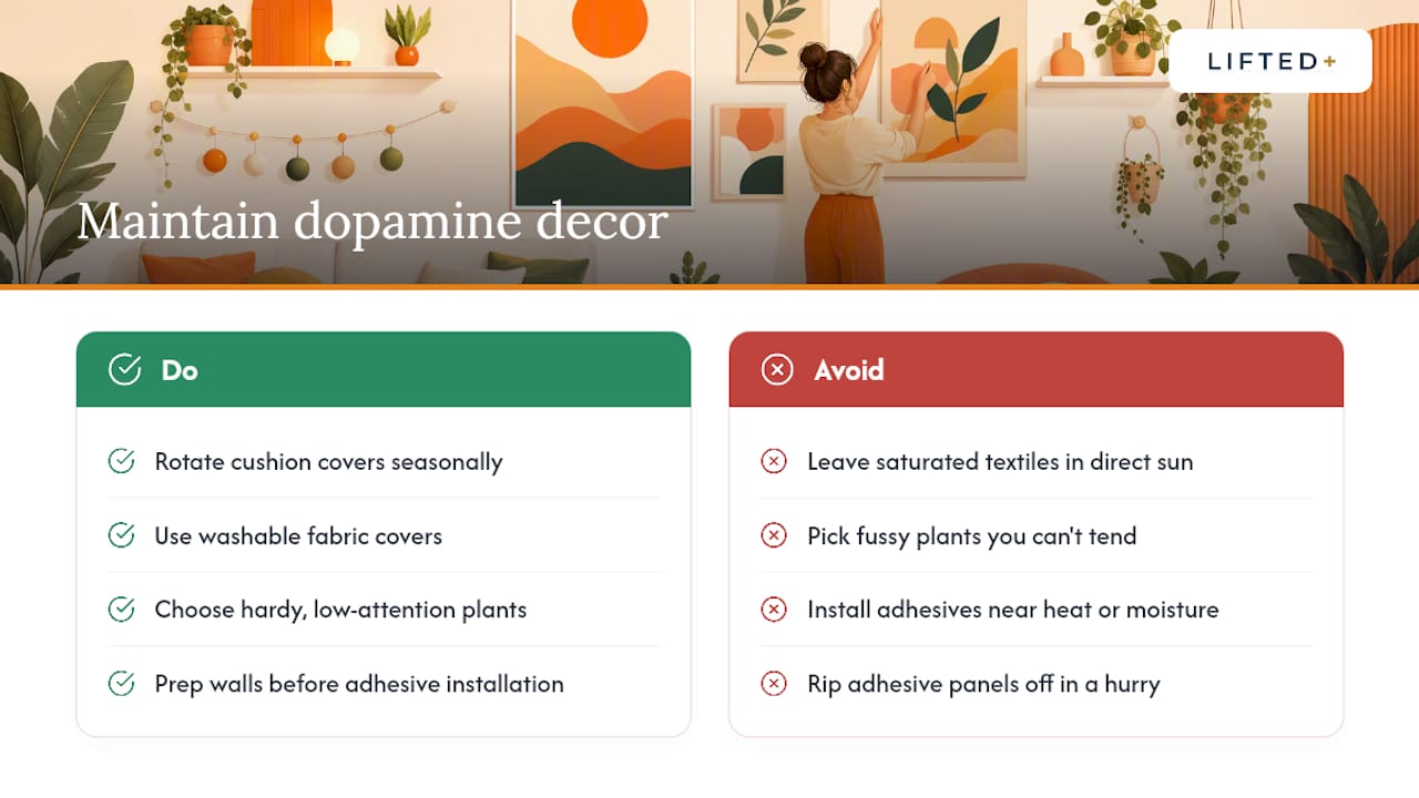 Two week test: dopamine decor ideas for renters with no drilling 3 Keeping dopamine decor looking good over time — overview diagram