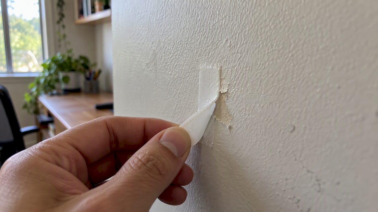 11 Adhesive Myths NZ Renters Believe That Risk Your Bond 2 Adhesive lifting paint from rental wall