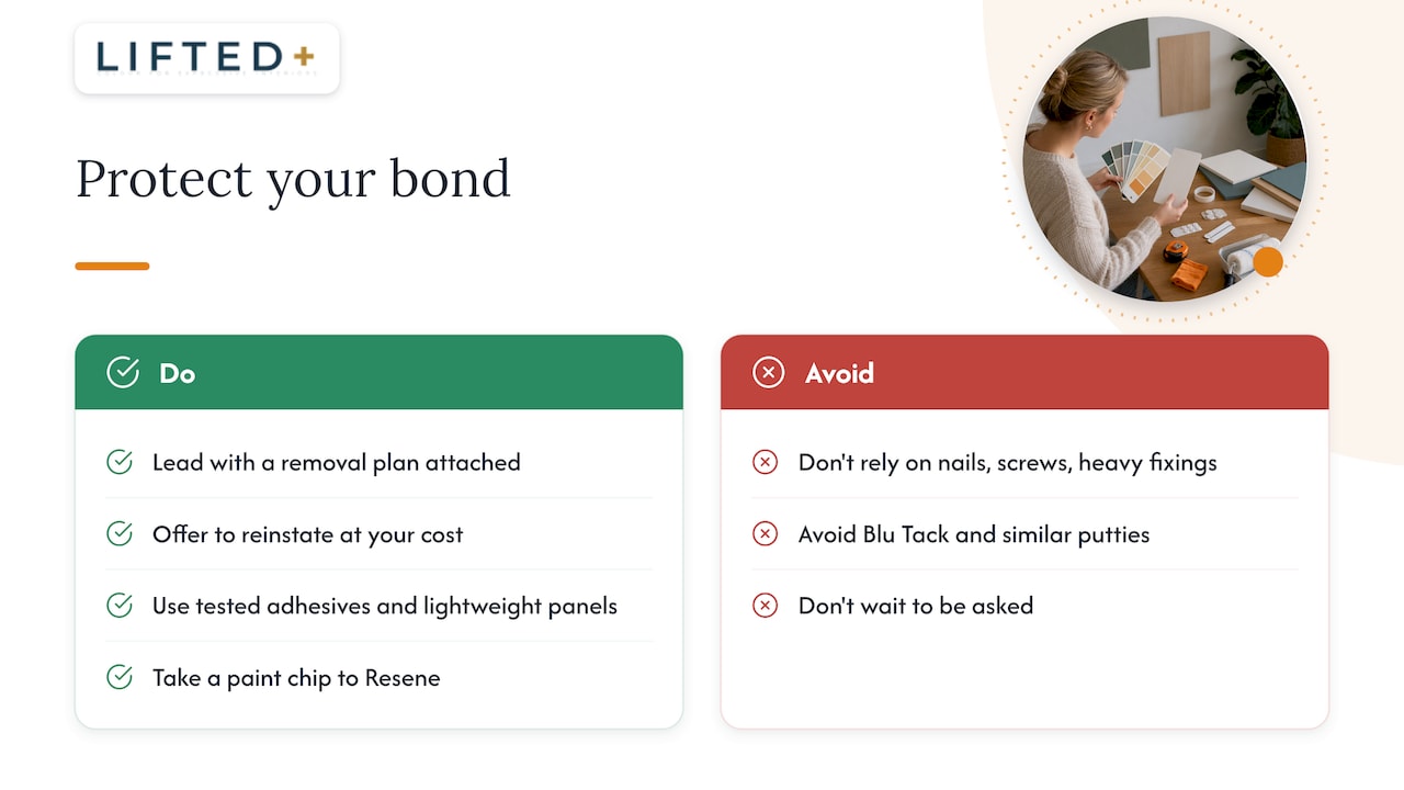 21 Day Rule: How NZ Renters Add Colour Without Losing Their Bond 3 Pro tips that reduce risk and protect your bond — overview diagram