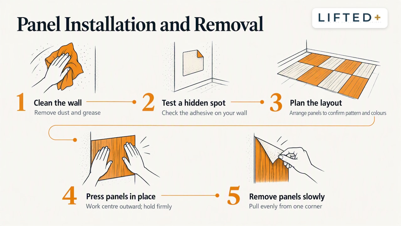 Calming Bedroom Colors Without Paint: A Renter’s Weekend Reset 2 Three-step sequence for installing wall panels