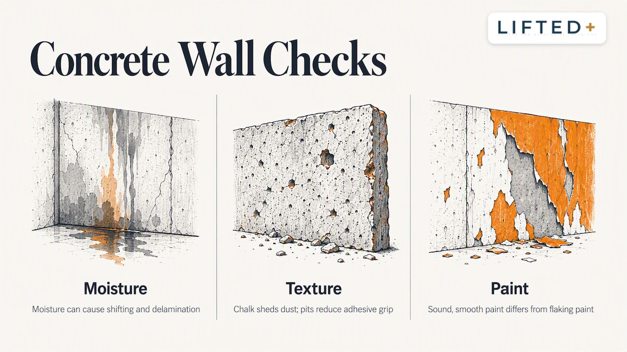 Panels on Concrete Walls: What Works Without Drilling 3 Three concrete wall checks before adding panels