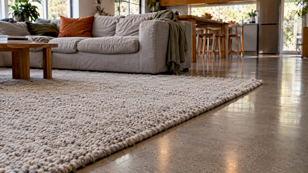 Open Plan Acoustics: How to Tame Echo and Noise at Home 3 Rug softening a hard open-plan floor